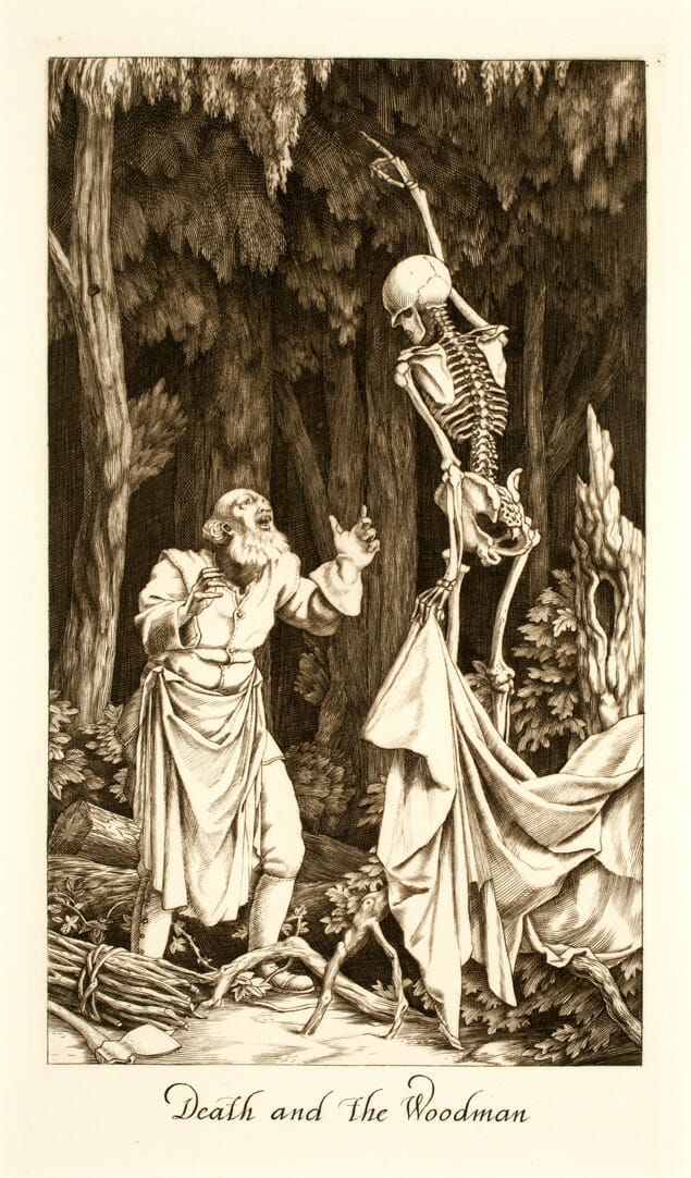 Death and the Woodman. Artist: Stephen Gooden. Date: 1929. Medium: line engraving.