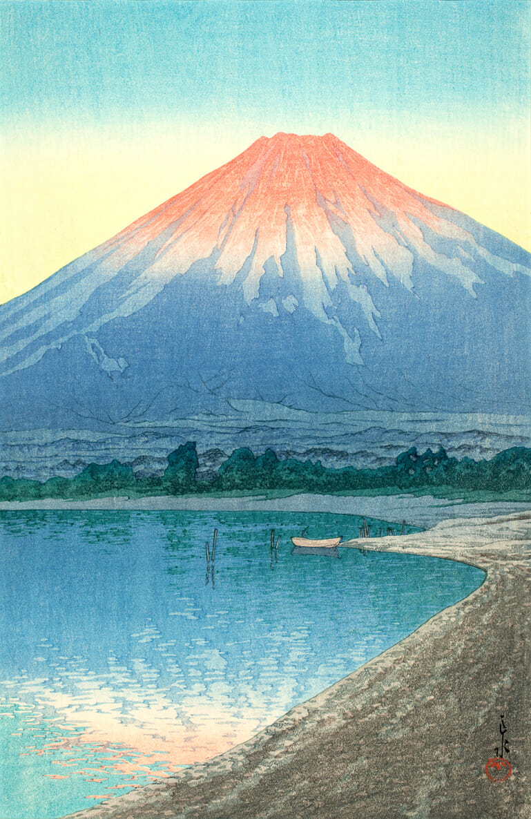 Daybreak over Lake Yamanaka. Artist: Hasui Kawase. Date: 1931. Medium: woodblock.