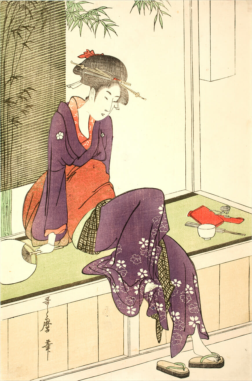 Woman on Porch Seat. Artist: Kitagawa Utamaro. Medium: woodblock.