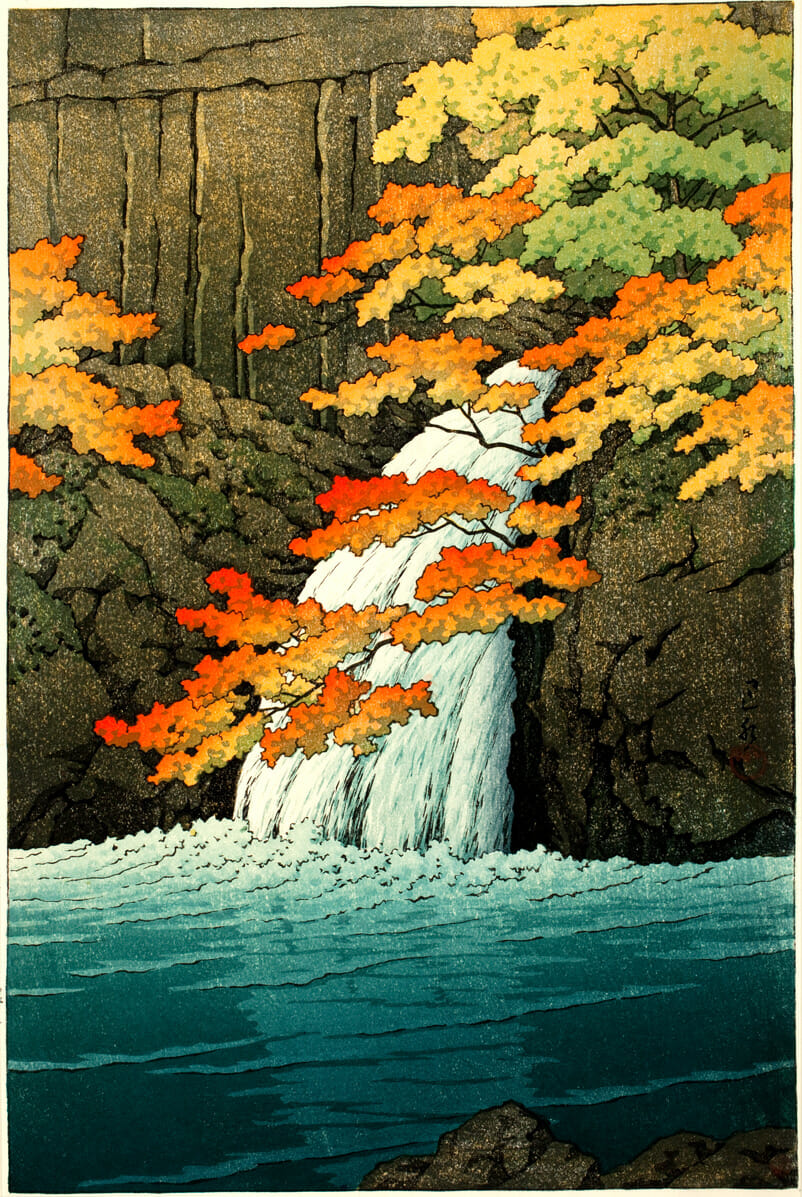 Senju Waterfall, Akame. Artist: Hasui Kawase. Date: 1951. Medium: woodblock.