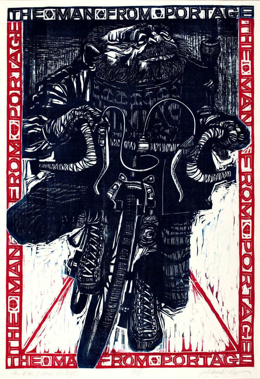 The Man from Portage. Artist: Raymond Gloeckler. Medium: woodcut.