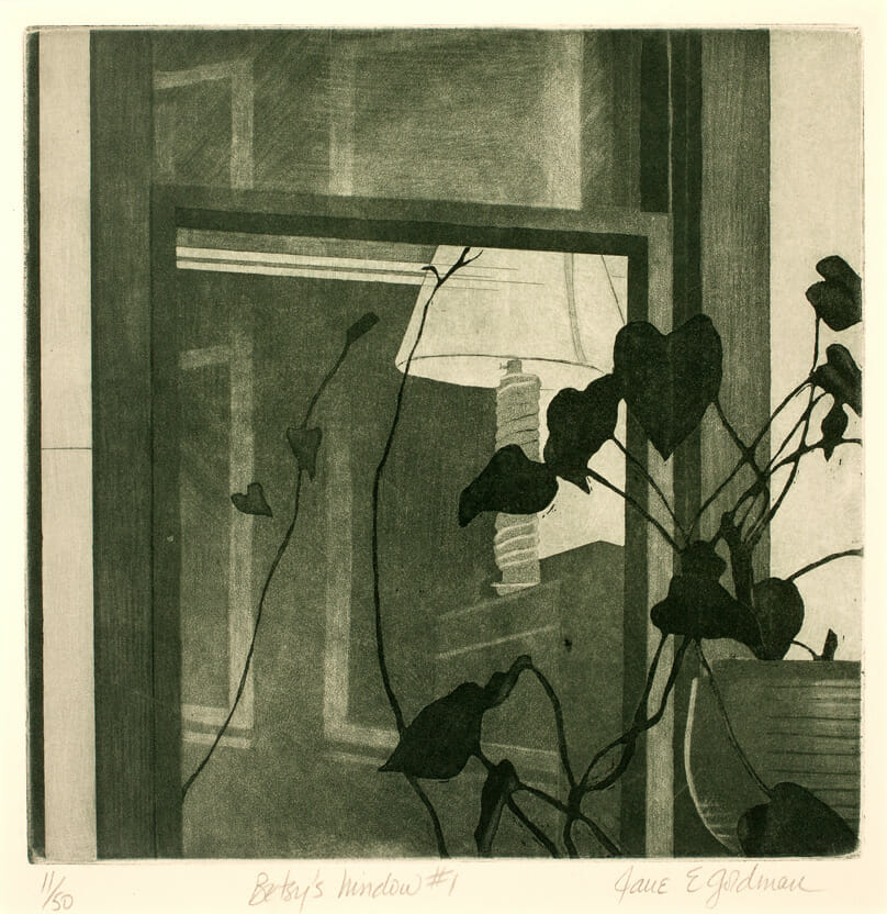 Betsy’s Window #1. Artist: Jane E. Goldman. Medium: etching.