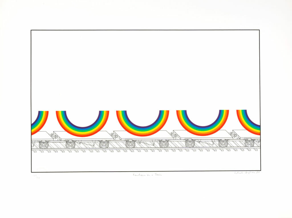 Rainbows on a Train. Artist: Patrick Hughes. Date: 1980. Medium: screenprint.