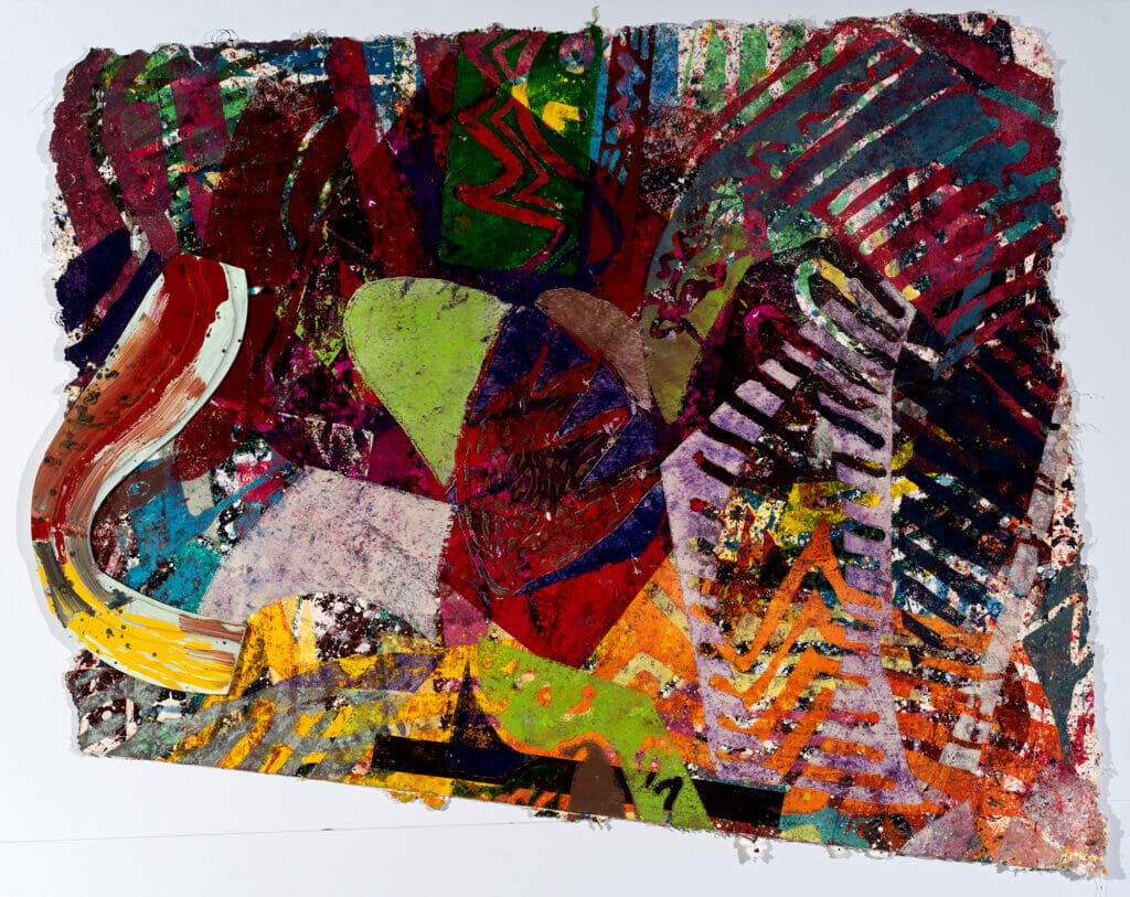 Butterfly Days. Artist: Sam Gilliam. Date: 1986. Medium: printed acetate and painted wood on printed, handmade couched paper w/ string embedded.