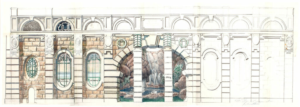 Untitled (Study for Monona Terrace Mural). Artist: Richard Haas. Date: 1986. Medium: graphite, colored pencil, and marker on wove paper.