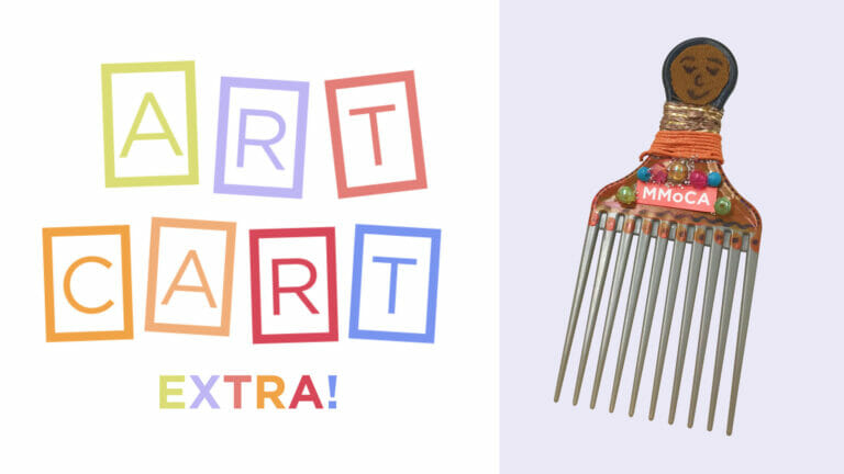 art cart EXTRA! logo with an example of a decorated comb or hair pick for a kids art activity