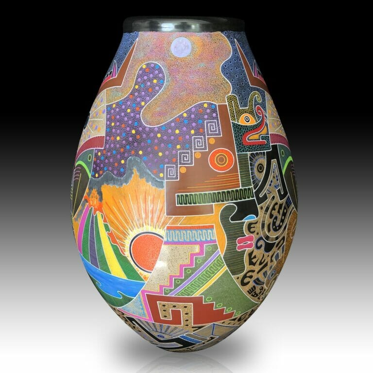 ceramic vase with abstract, geometric designs