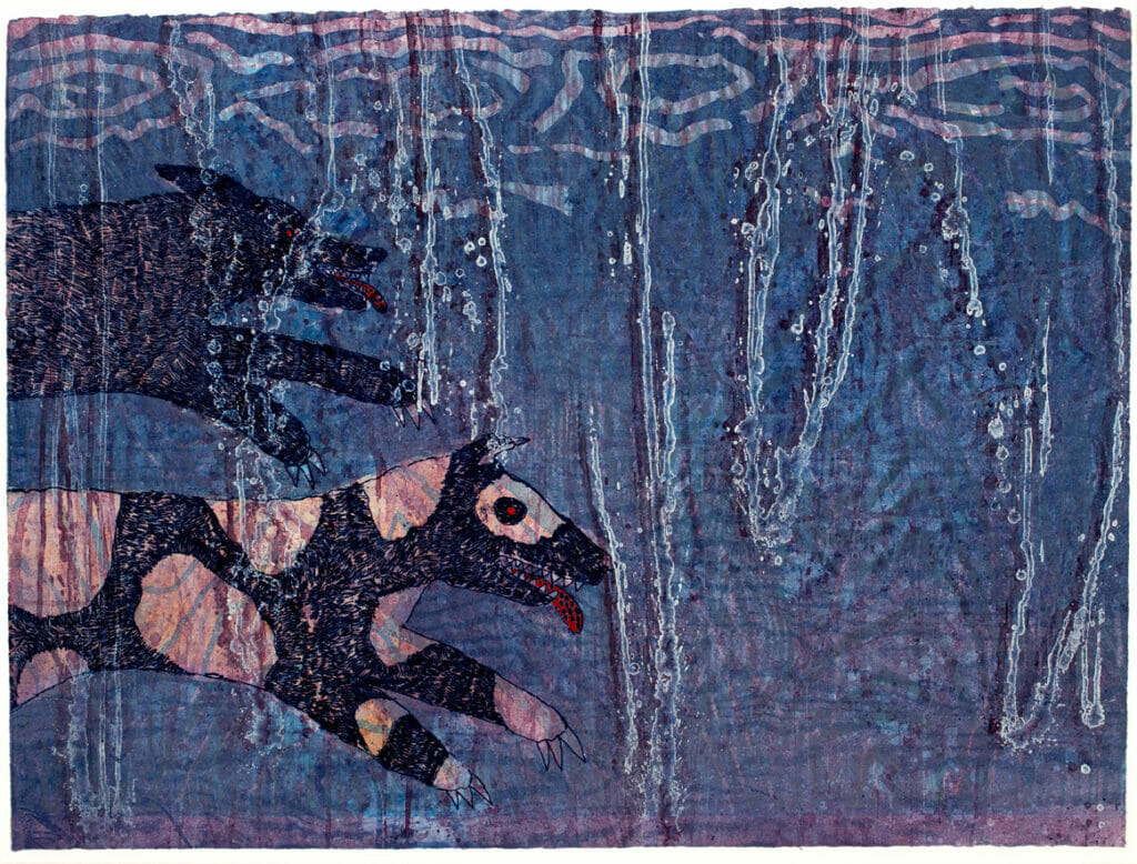 Night Dogs. Artist: Jane Marshall. Date: 1979. Medium: woodblock and intaglio.