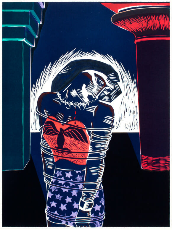 The Martyrdom. Artist: Frances Myers. Date: 1984. Medium: color linocut.