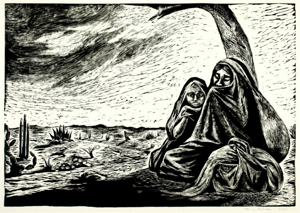 En el Mezquital / In the Mezquital. Artist: Fanny Rabel. Date: 1954. Medium: grabado en linóleo sobre papel / linocut on paper.