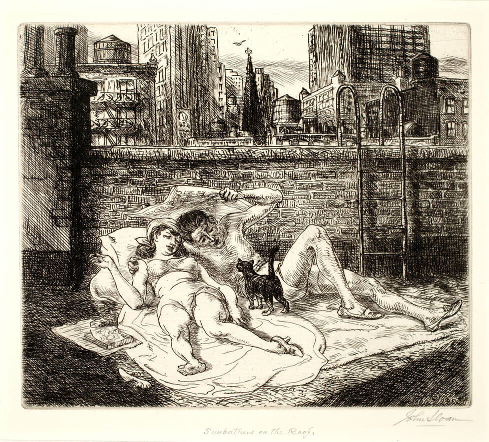 Sunbathers on the Roof. Artist: John Sloan. Date: 1941. Medium: etching.