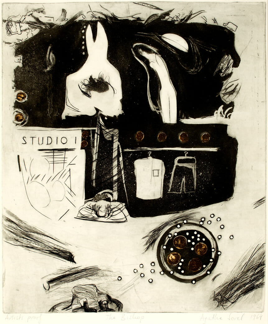 The Bishop. Artist: Agathe Sorel. Date: 1964. Medium: intaglio and embossing.