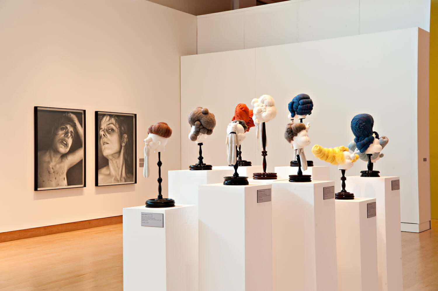 installation view of the 2010 Wisconsin Triennial featuring various sculptures and objects as well as artwork hanging on walls