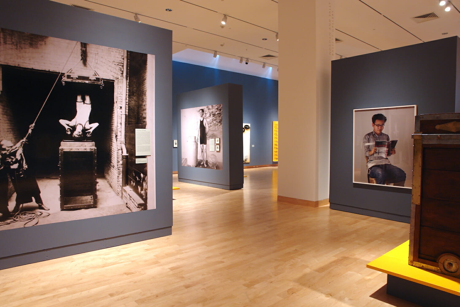 installation view of Houdini: Art and Magic featuring large artworks displayed on walls