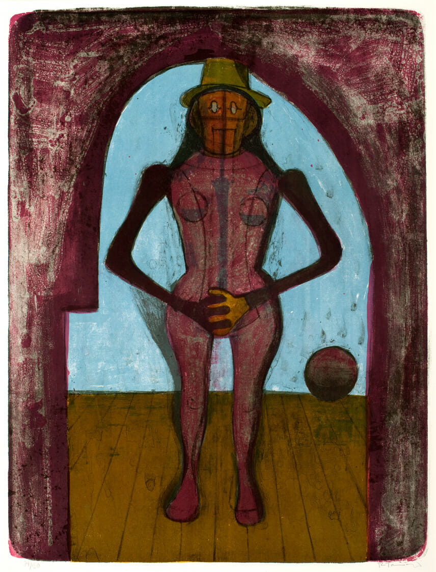 Femme au collant rose / Mujer con mallas rosas / Woman with Pink Tights. Artist: Rufino Tamayo. Date: 1969. Medium: litografía sobre papel / lithograph on paper.