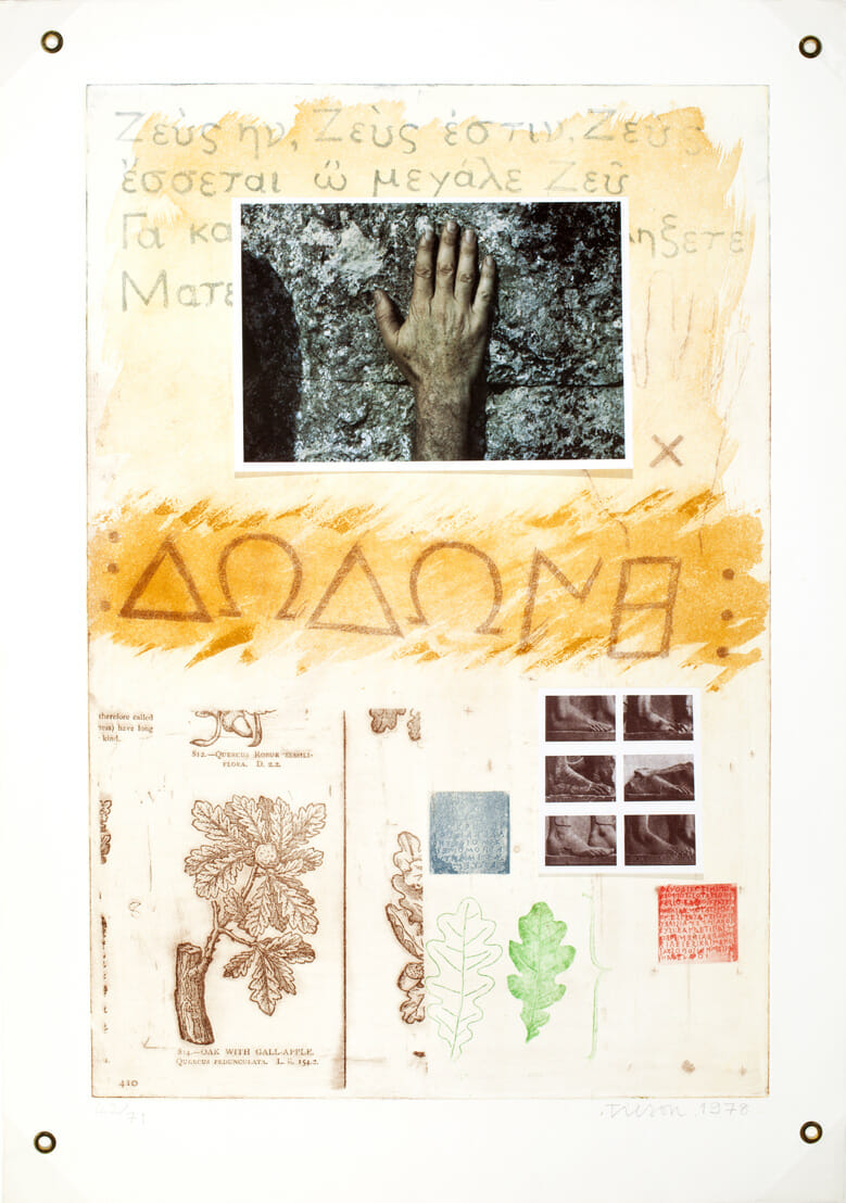 Proscinemi, Dodona, Oracle of Zeus. Artist: Joe Tilson. Date: 1978. Medium: etching with photographic collage elements and rivets.