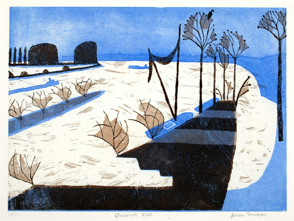 Chiswick Mall. Artist: Julian Otto Trevelyan. Date: 1974. Medium: etching and aquatint with soft-ground.