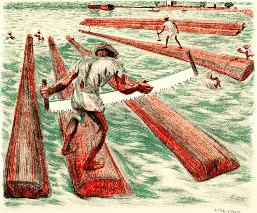 Aserradores (Ciudad del Carmen, estado de Campeche) / Lumber Workers (Ciudad del Carmen, State of Campeche), from Mexican People. Artist: Alfredo Zalce. Date: 1946. Medium: litografía sobre papel / lithograph on paper.