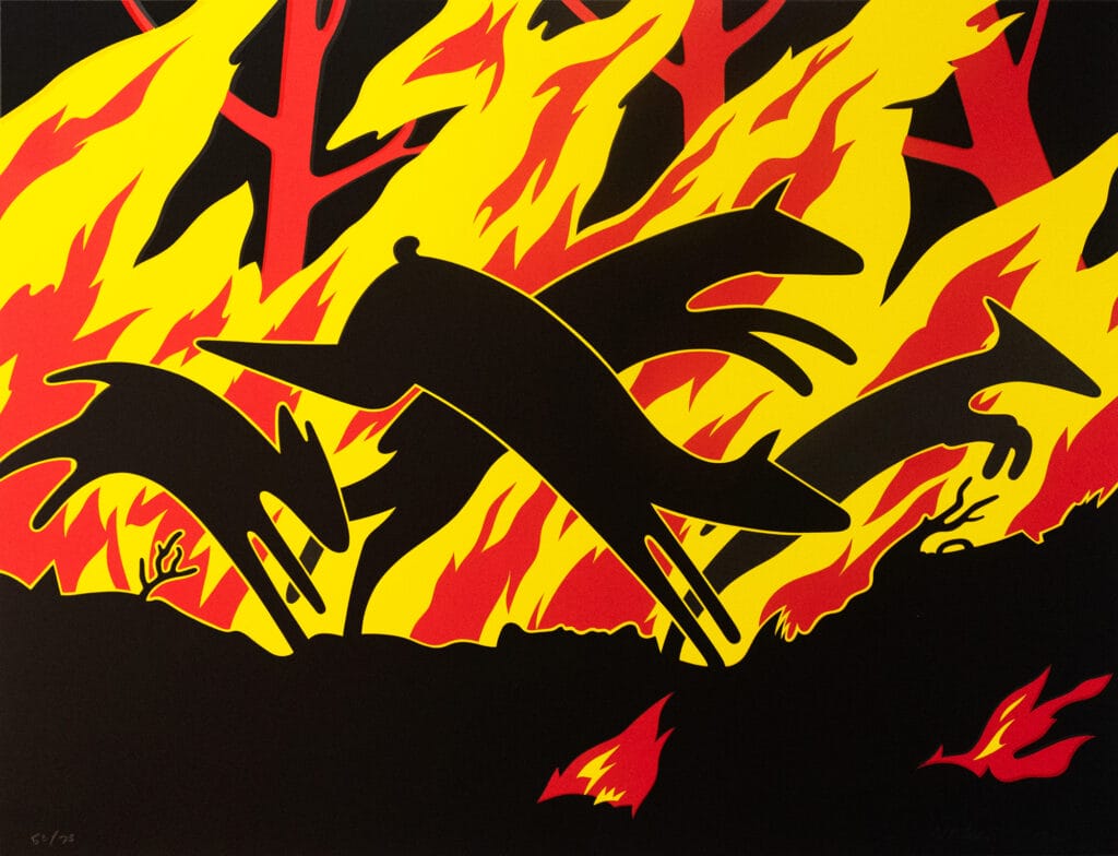 Animals Running Through Fire. Artist: Nicholas Monro. Date: 1970. Medium: screenprint.