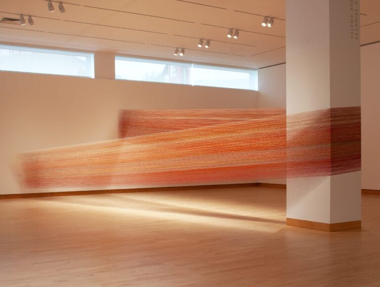 installation view of thread artwork in the Main Galleries