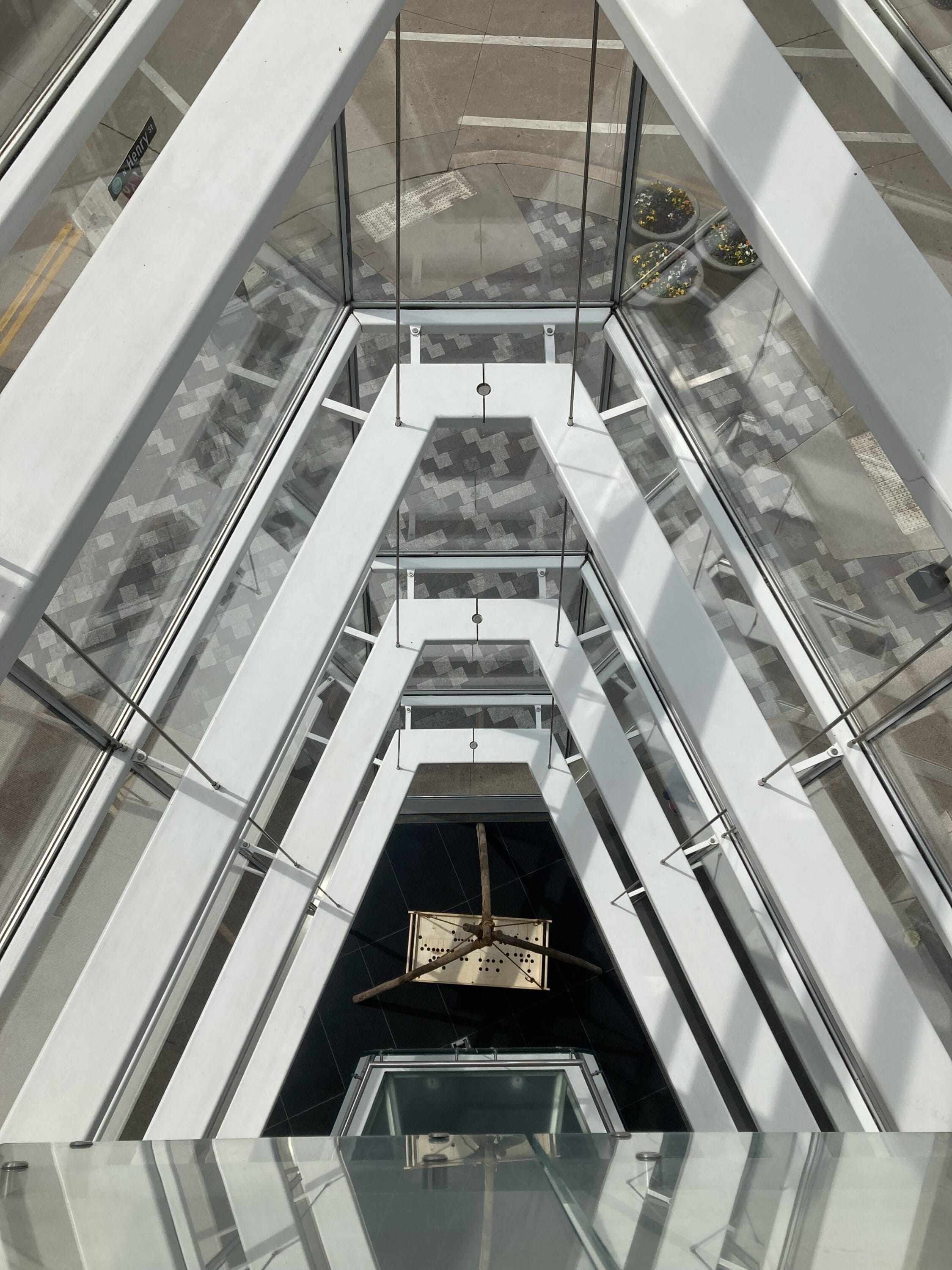 Aerial view of the Museum building interior, from the top of the stairs