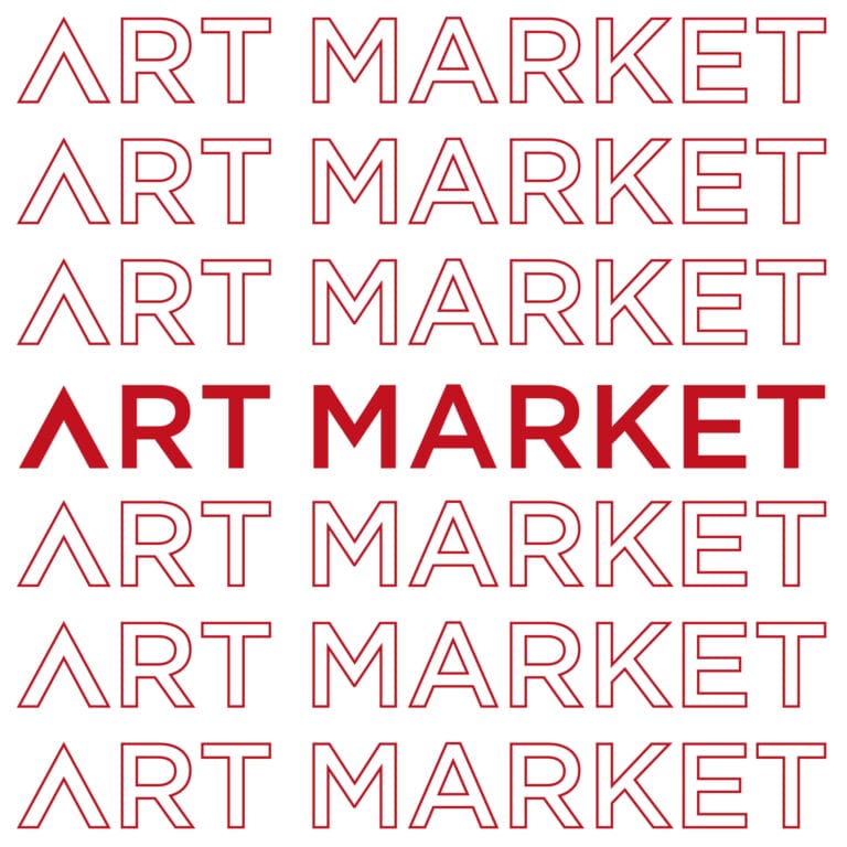 The word "Art Market" repeated in red text with white outline and red text seven times.